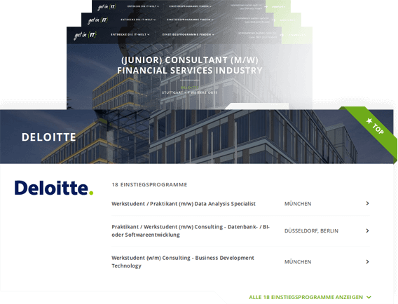 Screenshot: Job und Eintrag in den Suchergebnissen